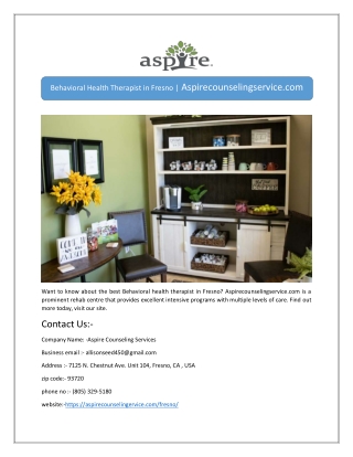 Behavioral Health Therapist in Fresno | Aspirecounselingservice.com