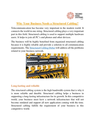 Why Your Business Needs a Structured Cabling?