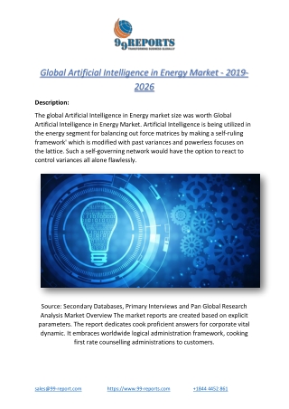 Global Artificial Intelligence in Energy Market - 2019-2026