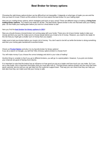 Choosing the best broker for binary options