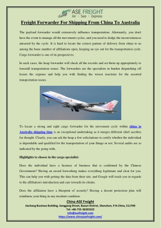 Freight Forwarder For Shipping From China To Australia