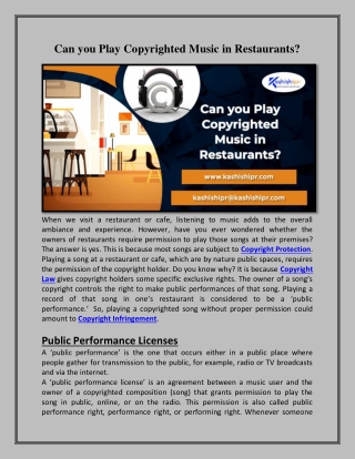 Can you Play Copyrighted Music in Restaurants?