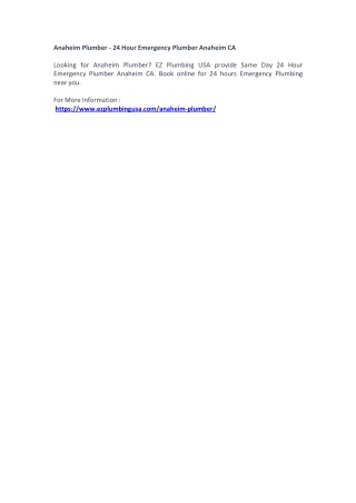 Anaheim Plumber - 24 Hour Emergency Plumber Anaheim CA