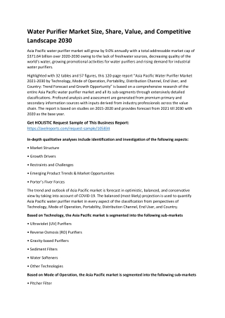 Water Purifier Market Size, Share, Value, and Competitive Landscape 2030