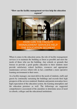 Upkeep and maintenance by the Facility management services