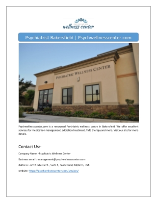 Psychiatrist Bakersfield | Psychwellnesscenter.com