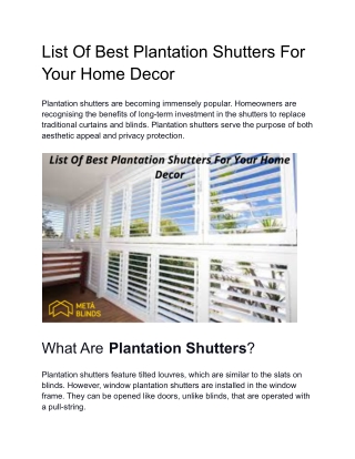 List Of Best Plantation Shutters For Your Home Decor