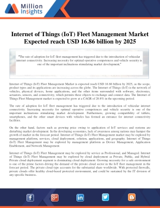 Internet of Things (IoT) Fleet Management Market Expected reach USD 16.86 billion by 2025