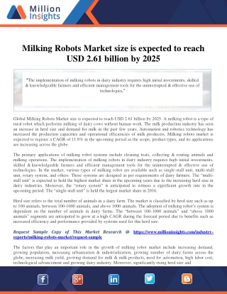 Milking Robots Market size is expected to reach USD 2.61 billion by 2025