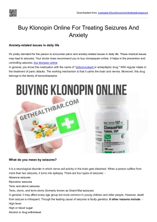 Buy Klonopin Online For Treating Seizures And Anxiety