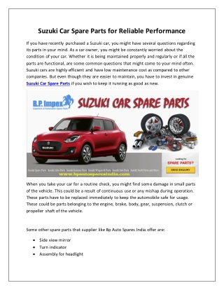 Suzuki Car Spare Parts for Reliable Performance