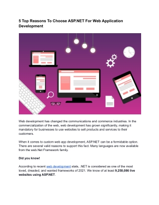 5 Top Reasons To Choose ASP.NET For Web Application Development