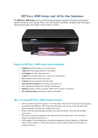 123 HP Envy 4500 setup | How to setup hp envy 4500 printer