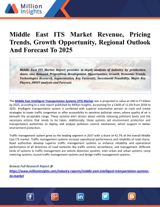 Middle East ITS Market 2025 Global Size, Key Companies, Trends, Growth And Regional Forecasts Research