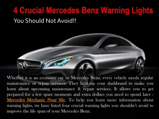 Four Crucial Mercedes Benz Warning Lights You Should Not Avoid