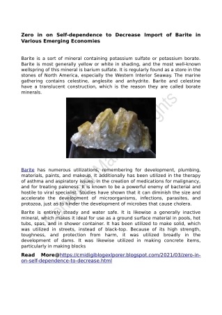 Zero in on Self-dependence to Decrease Import of Barite in Various Emerging Economies