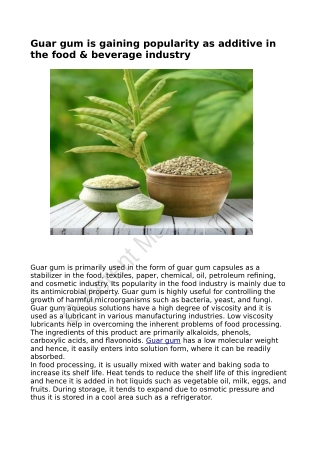 Guar Gum Is Gaining Popularity as Additive In the Food & Beverage Industry