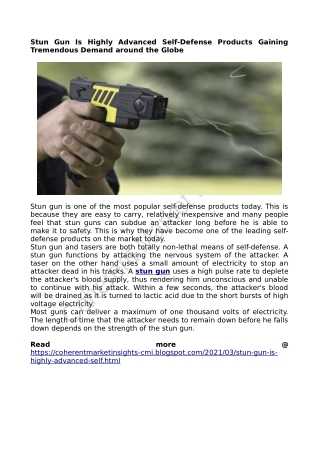 Stun Gun Is Highly Advanced Self-Defense Products Gaining Tremendous Demand around the Globe