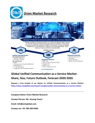 Global Unified Communication as a Service Market 2020: By Key Players, Global Market Share, Forecast to 2026