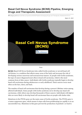 Basal Cell Nevus Syndrome (BCNS) Pipeline, Emerging Drugs and Therapeutic Assessment