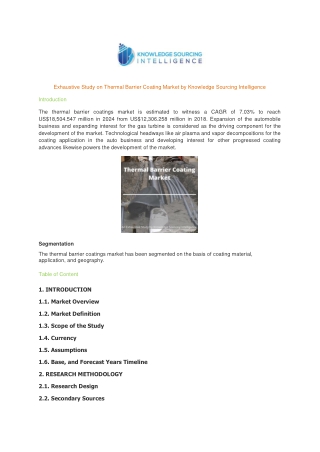 Exhaustive Study on Thermal Barrier Coating Market