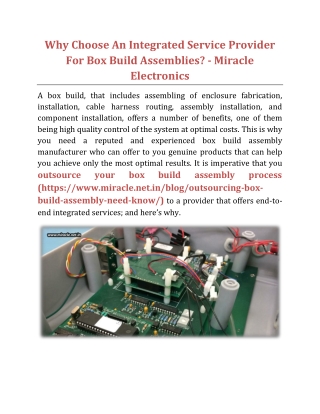 Why Choose An Integrated Service Provider For Box Build Assemblies - Miracle Electronics