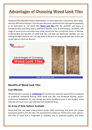 Advantages of Choosing Wood Look Tiles