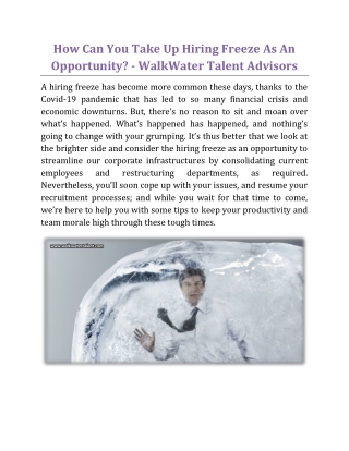 How Can You Take Up Hiring Freeze As An Opportunity - WalkWater Talent Advisors