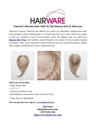 Natural Collection Hair Add On Top Human Hair & Hairware