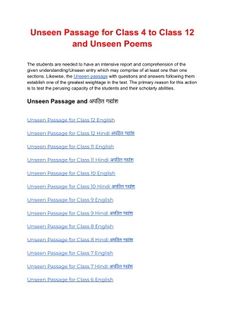 Unseen Passage for Class 4 to Class 12 and Unseen Poems