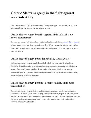 Gastric Sleeve surgery in the fight against male infertility