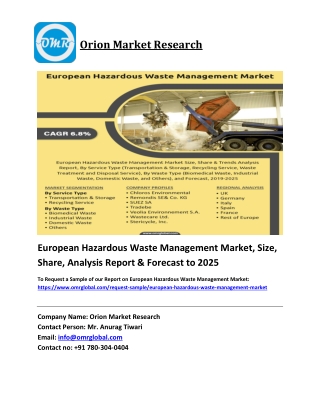European Hazardous Waste Management Market Trends, Size, Competitive Analysis and Forecast 2019-2025