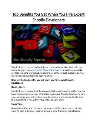 Top Benefits You Get When You Hire Expert Shopify Developers