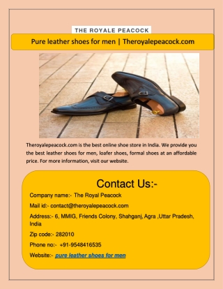 Pure leather shoes for men | Theroyalepeacock.com