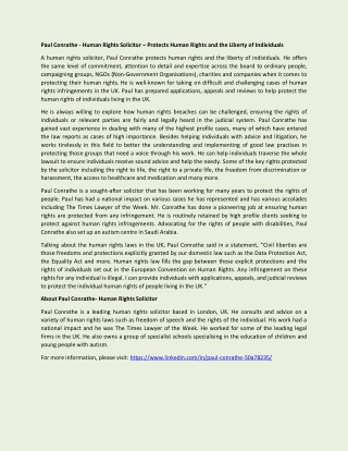 Paul Conrathe - Human Rights Solicitor – Protects Human Rights and the Liberty of Individuals
