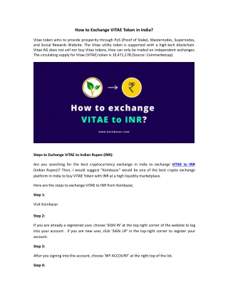 How to Exchange VITAE token in India?