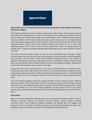 Spotler Offers Easy to Use and Productive Email Marketing Software to Create Highly Effective Email Marketing Campaigns