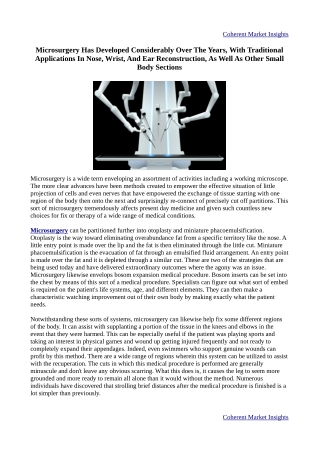 Microsurgery Has Improved Significantly Over The Years With Typical Applications In Reconstructive Surgery On Noses, Han