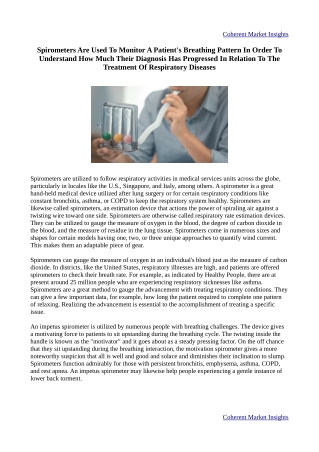 Spirometers Are Used To Track the Breathing Pattern of Ta Patient to Understand the Diagnosis Progress Related To Respir