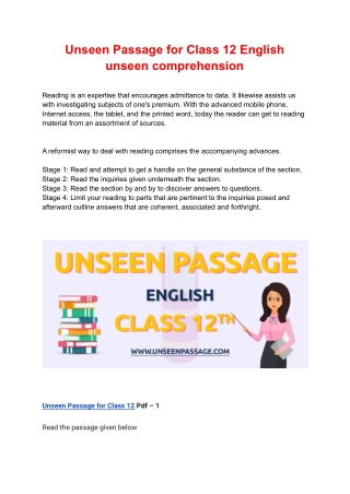 Unseen Passage for Class 12 English unseen comprehension