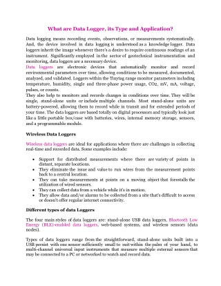 What are Data Logger, its Type and Application?