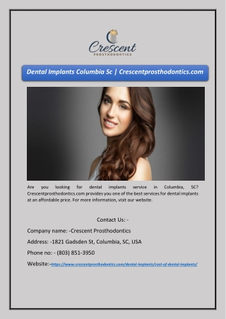 Dental Implants Columbia Sc | Crescentprosthodontics.com