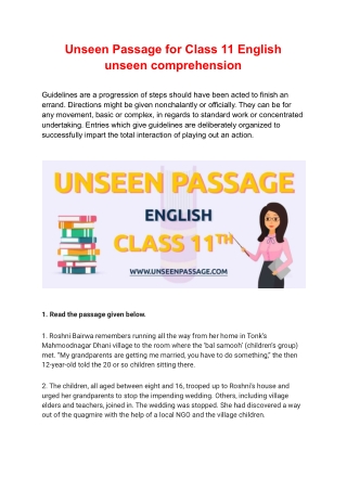 Unseen Passage for Class 11 English unseen comprehension