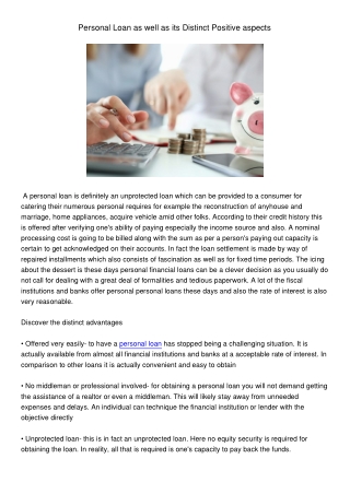 PersonalLoanaswellasitsDistinctPositiveaspects