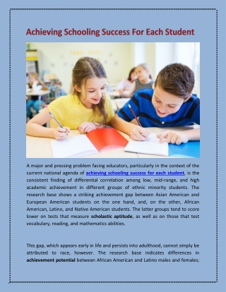 Achieving Schooling Success For Each Student