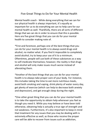 Five Great Things to Do for Your Mental Health