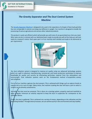 Best Gravity Separator Machine: Sifterinternational