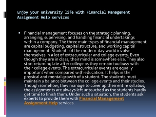 Enjoy your university life with Financial Management Assignment Help services