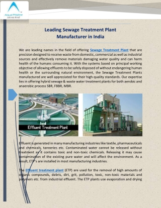 Sewage Treatment Plant Manufacturer in India: Aqua Pristine