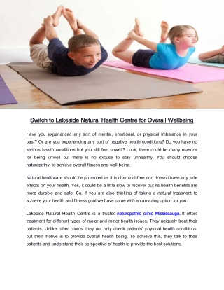 Switch to Lakeside Natural Health Centre for Overall Wellbeing